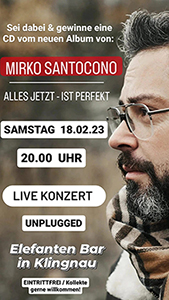Flyer live Konzert mit Mirko Santocono Elefanten Bar
