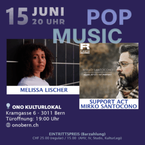 Flyer für Konzert Melissa Lüscher & Mirko Santocono - ONO Bern